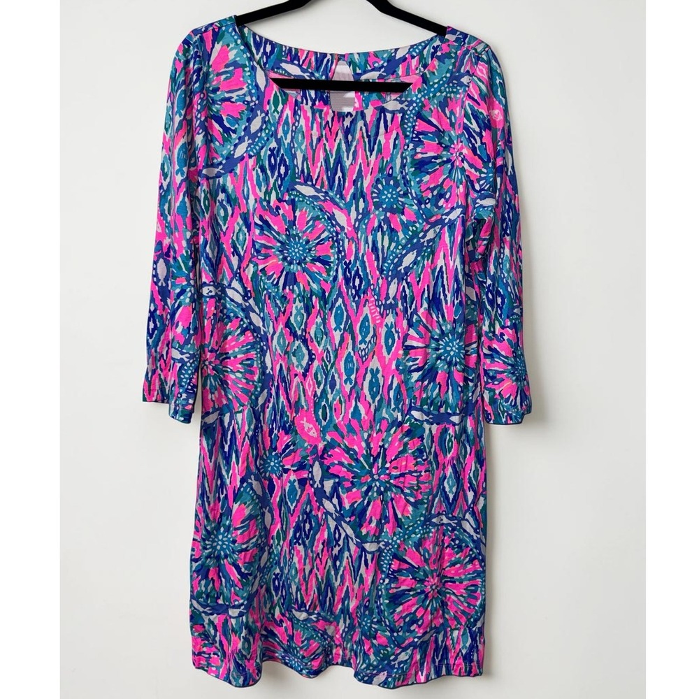 Lilly Pulitzer Womens Cotton Shift Dress Pink Blue Size L